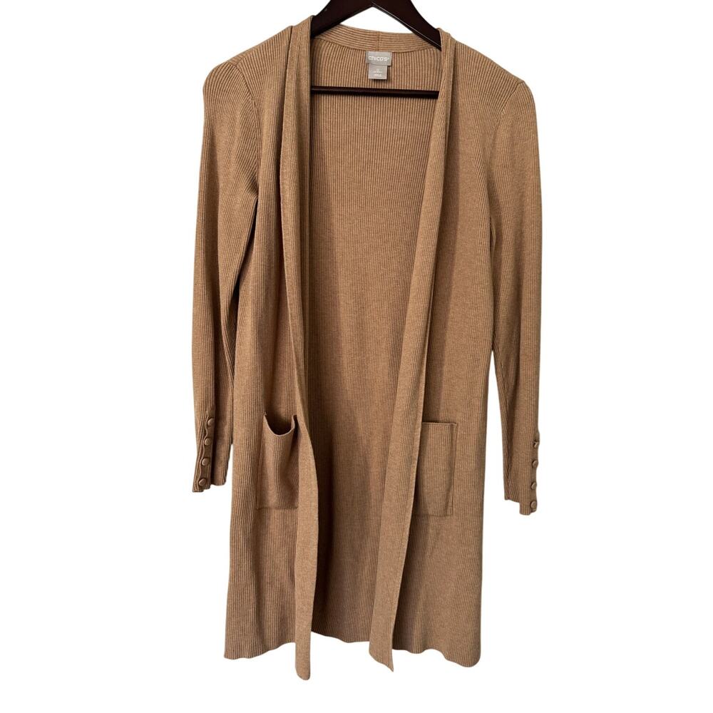 Chico's Tan Ribbed Long Sleeve Cardigan with‎ Pockets Size Small